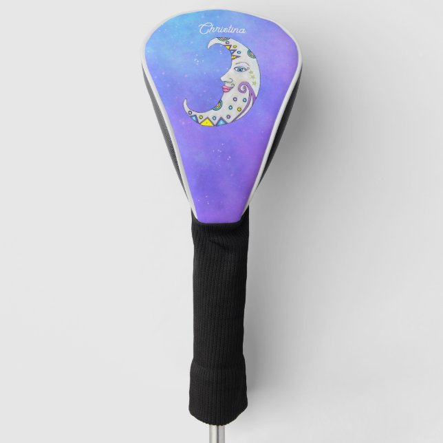 Crescent White Moon Hübsche Gesichter farbige Form Golf Headcover (Vorderseite)