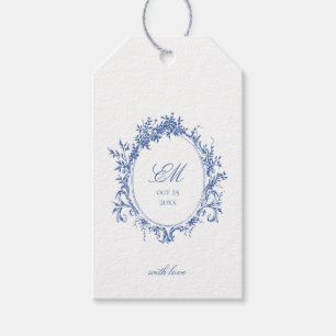 Crest Monogram Blau Chinoiserie Hochzeitslogo Geschenkanhänger