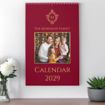 Crest Monogram Burgund Gold Vintage Familienfoto