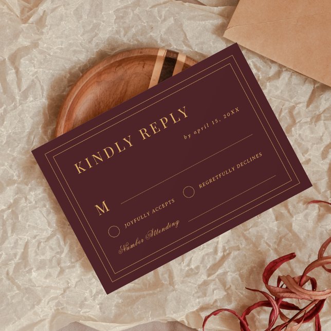 Crest Monogram Burgundy Gold Vintage Wedding RSVP Karte (Von Creator hochgeladen)