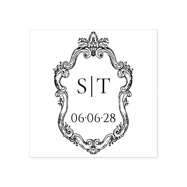 Crest Monogram French Vintage Wedding Gummistempel (Prägung)
