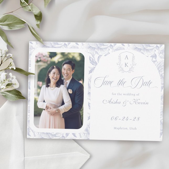 Crest-Monogramm Staubblau Schriftfoto Save The Date (Von Creator hochgeladen)