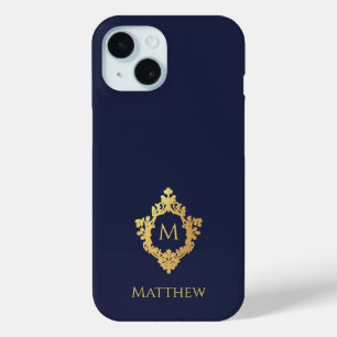 Crest Navy Blau Gold Monogramm Name Vintage Case-Mate iPhone Hülle