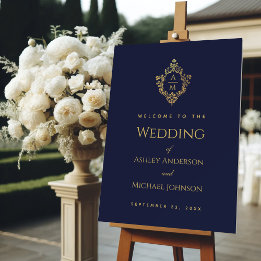 Crest Navy Bleu Faux Or Mariage Monogramme de Bien