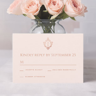 Crest Rose Gold Rouge Elegantes Monogramm Hochzeit RSVP Karte