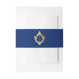 Crest Royalblau Falschgold Verzierte Hochzeitsmono Einladungsbanderole