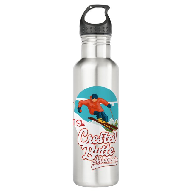 Crested Butte zum Skifahren Edelstahlflasche (Vorderseite)