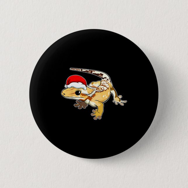 Crested Gecko Santa Hat Christmas Pajama Lizard Re Button (Vorderseite)