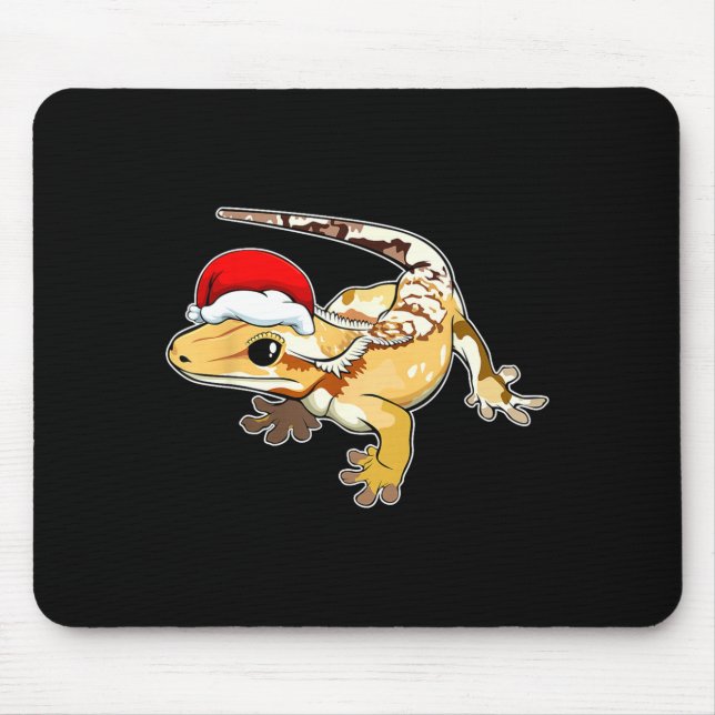 Crested Gecko Santa Hat Christmas Pajama Lizard Re Mousepad (Vorne)