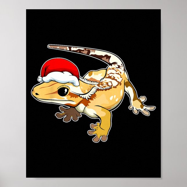 Crested Gecko Santa Hat Christmas Pajama Lizard Re Poster (Vorne)