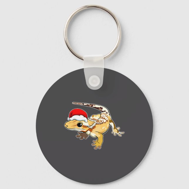 Crested Gecko Santa Hat Christmas Pajama Lizard Re Schlüsselanhänger (Vorderseite)