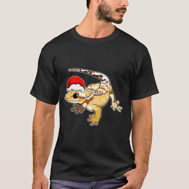 Crested Gecko Santa Hat Christmas Pajama Lizard Re T-Shirt (Vorderseite)