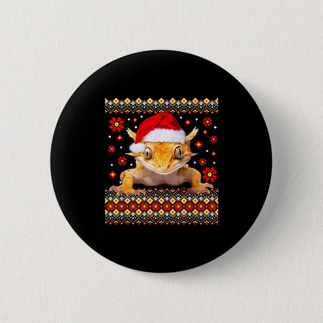 Crested Gecko Ugly Christmas Sweater  Button (Vorderseite)