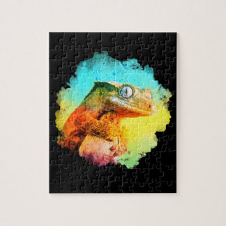 Crested Gecko Watercolor Rainbow Jigsaw Puzzle