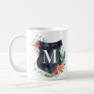 crête de charbon monogramme floral d'hiver mug