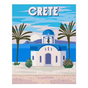 Crète Poster Travel, église grecque blanche