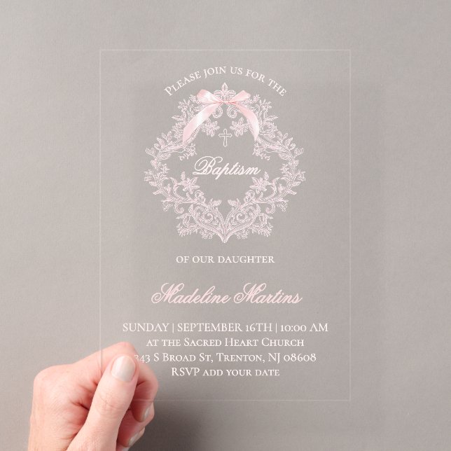 crête rose aquarelle | Invitation au baptême (In situ (ordinateur de poche))