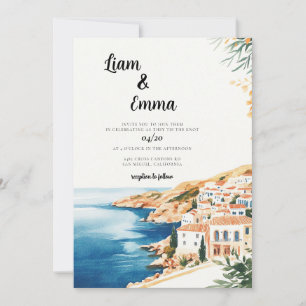Crete Watercolor Wedding Destination Einladung