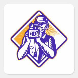 Crew Cameraman Holding Camera Retro Quadratischer Aufkleber