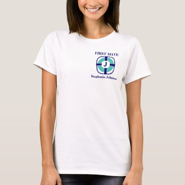 Crew des Schiffes Erster Name des Schiffes Nautikl T-Shirt (Vorderseite)