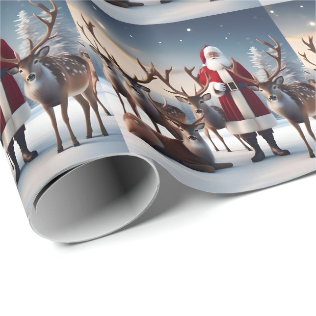 Crew des Weihnachtsmannes: Weihnachtsmann-Posen-Re Geschenkpapier (Rolleneckpunkt)