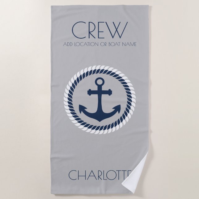 Crew Member Nautic Anchor Boat Name Personalisiert Strandtuch (Vorderseite)