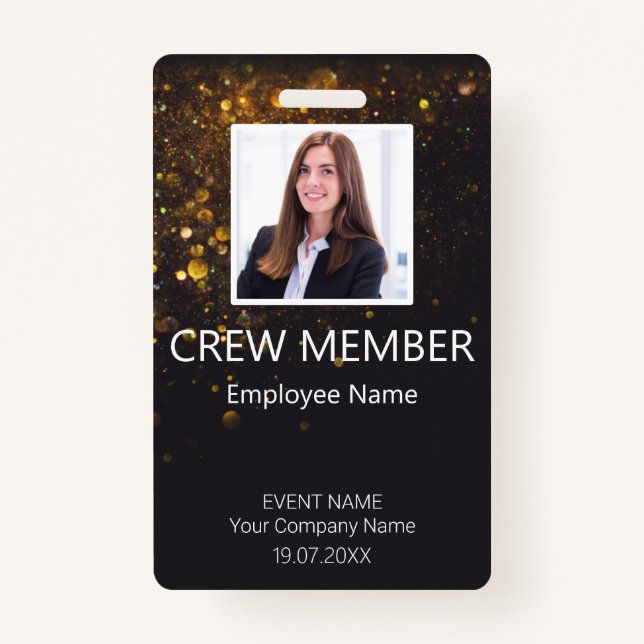 Crew-Member QR-Code-Event-Glitzer-Abzeichen Ausweis (Vorderseite)