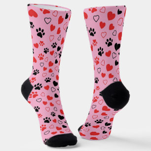 Crew Roter und schwarzer Pfotenabdruck und Herz Mu Socken