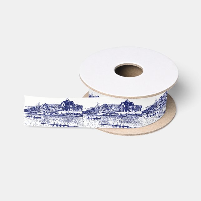 Crew Rowers Rennen mit Boathouse Blue Satinband (Spule)