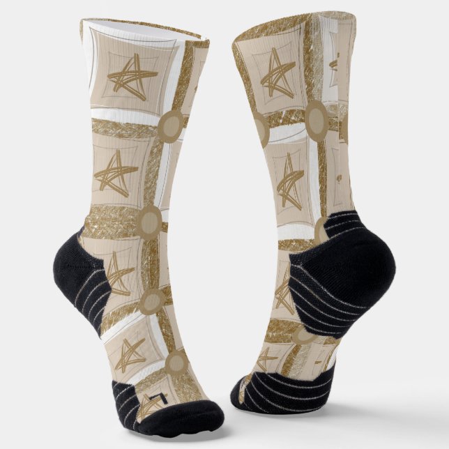 Crew Socken Beige Stars (Gewinkelt)