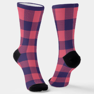 Crew Socken Hot Pink Magenta Indigo Buffalo Karo