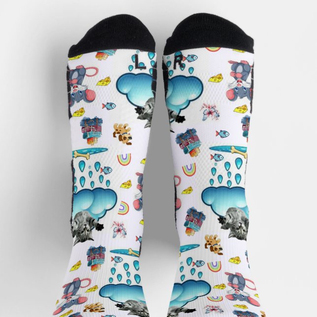 Crew Socken Katze Hund Mäuse Regenbogen Fisch (Oben)