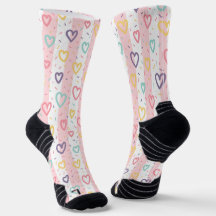Crew Socken Pink & Weiß gestreift bunte Herzen 