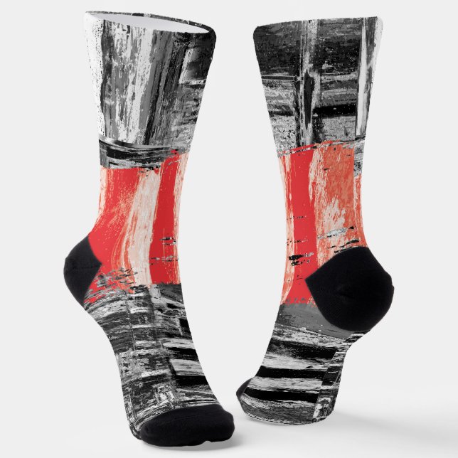Crew Socks – Red Pulse Abstract Design Socken (Gewinkelt)