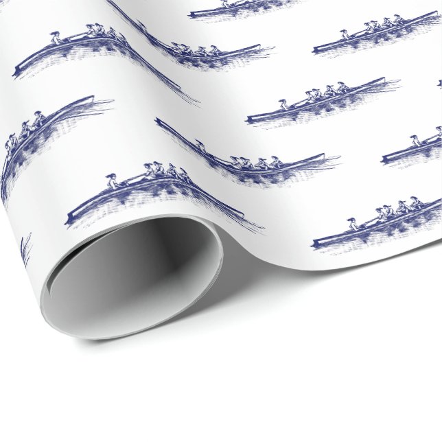 Crew Sportteam von Navy White Women Rowing Rowers Geschenkpapier (Rolleneckpunkt)