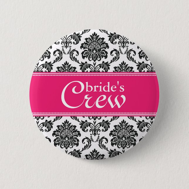 Crew von Fuchsia Damask Bride Button (Vorderseite)
