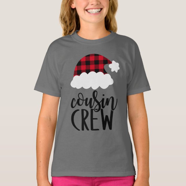 Crew zum WeihnachtsCousin - Buffalo Kariert T-Shirt (Vorderseite)