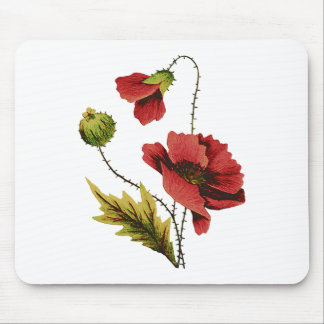 Crewel Embroidery Red Poppy Mousepad