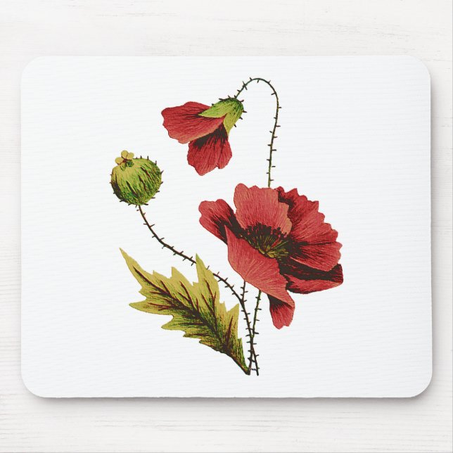 Crewel Embroidery Red Poppy Mousepad (Vorne)