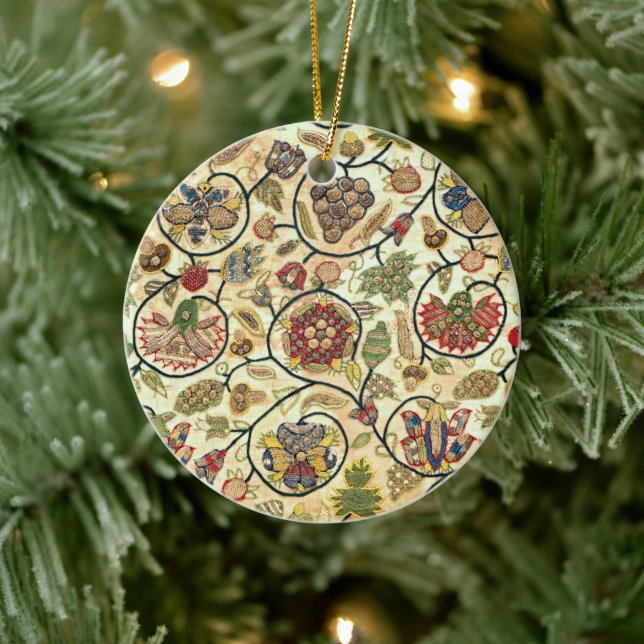 Crewel Work Stickerei Obst und Blume Keramik Ornament (Baum)