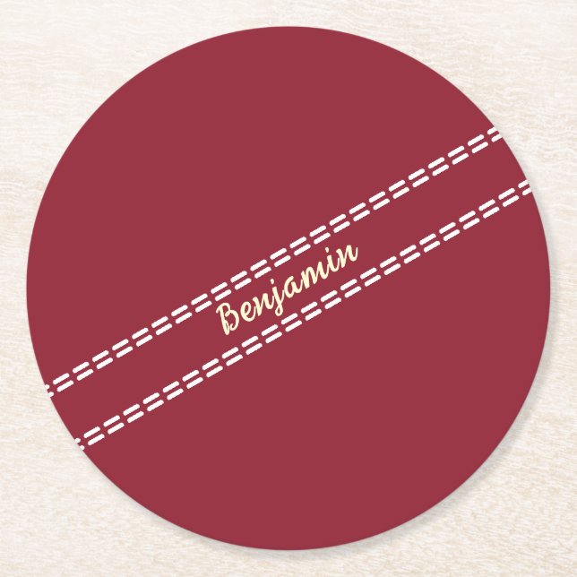Cricket Ball Stitching Seam Personalised Cricketer Runder Pappuntersetzer (Vorderseite)