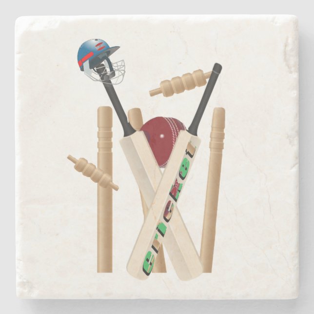Cricket Ball und Wickel, Steinuntersetzer (Vorderseite)