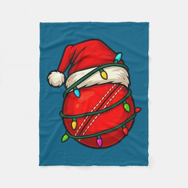Cricket Ball With Santa Hat Funny Christmas Xmas G Fleecedecke (Vorderseite)