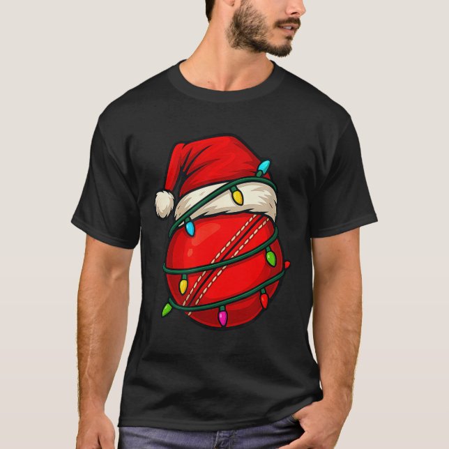 Cricket Ball With Santa Hat Funny Christmas Xmas G T-Shirt (Vorderseite)