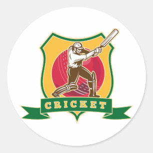 Cricket-Batsman-Silhouette, die Ball-Schild schläg Runder Aufkleber