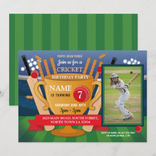 Cricket Birthday Foto Party Girl Boy Sports Theme Einladung
