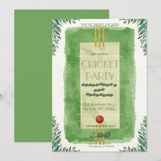 Cricket Birthday Party Sports Invitation (Devant / Derrière)