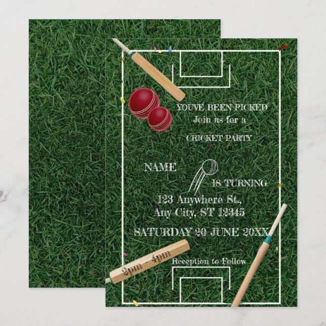 Cricket Birthday Party Sports Invitation (Devant / Derrière)