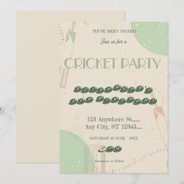 Cricket Birthday Party Sports Invitation (Devant / Derrière)