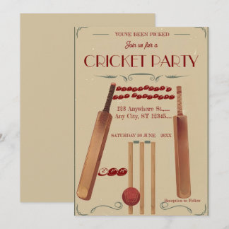 Cricket Birthday Party Sports Invitation Einladung